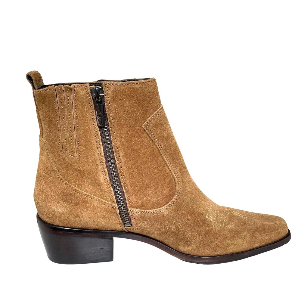 Donald Pliner Suede Western Ankle Boots Fringe Tan 8.5M Zip Booties - Picture 3 of 10